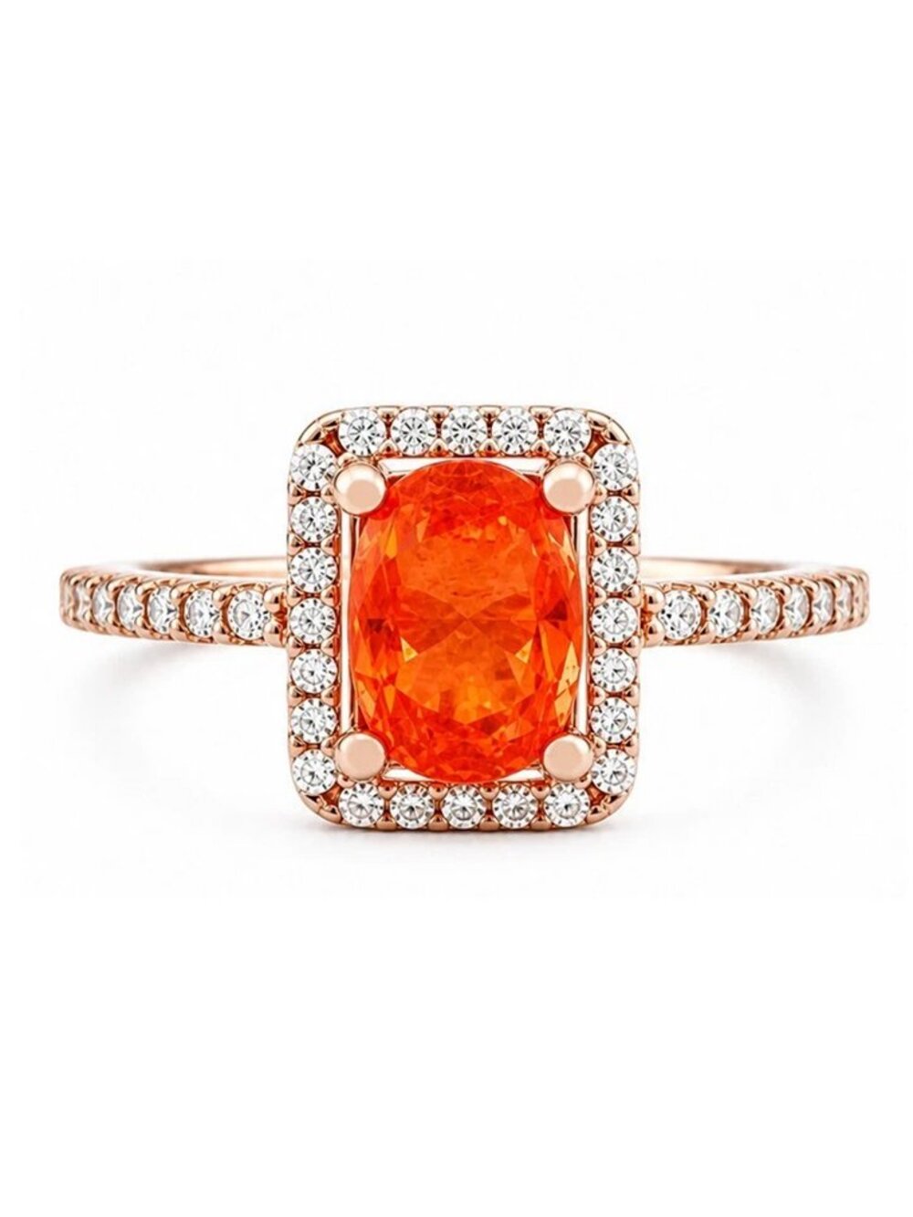 Genuine Padparadscha Sapphire & W/Sapphires Ring 14k Rose Gold Plated (.925)